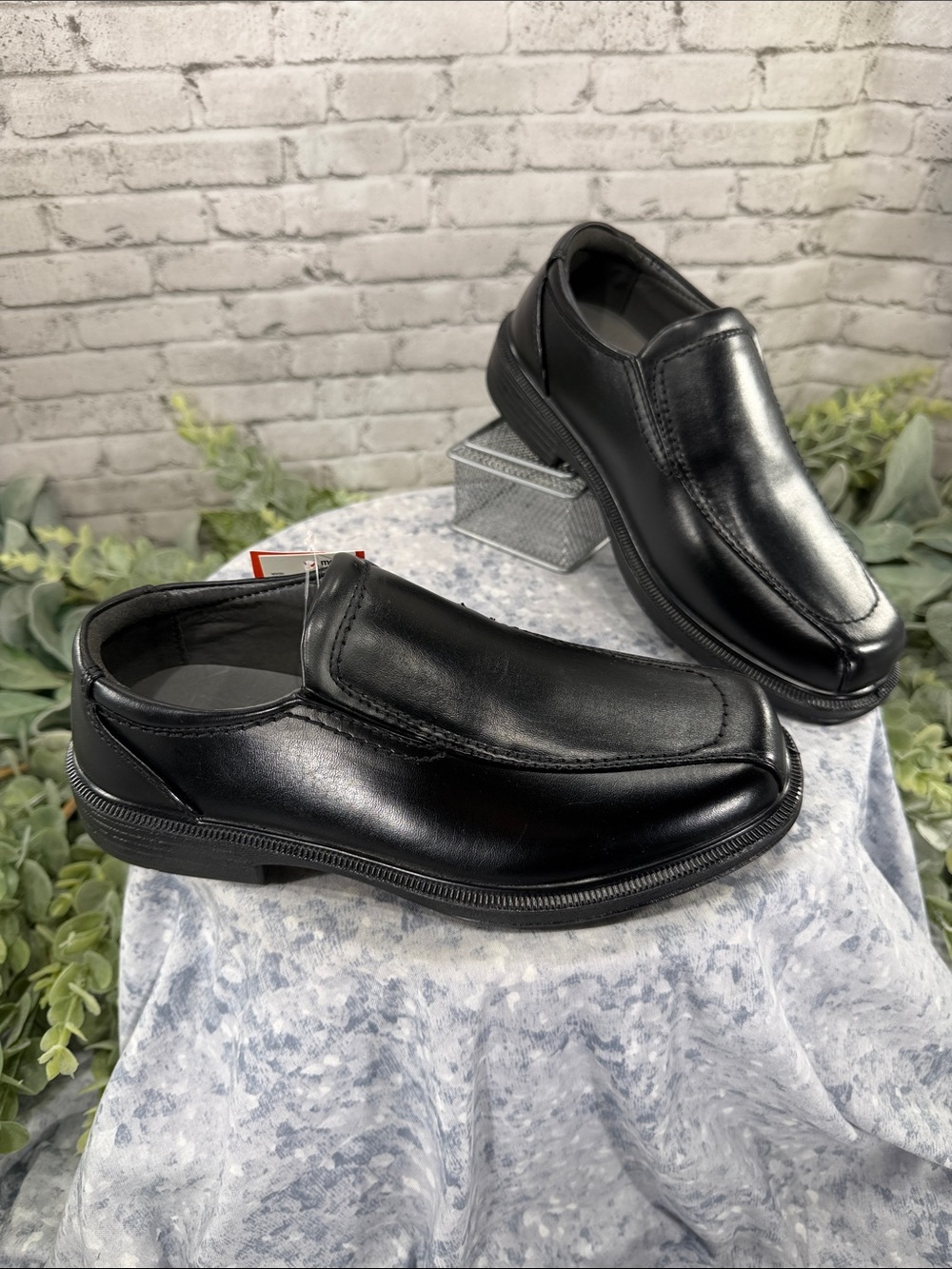 DEER STAGS “Greenpoint Jr.” Black Faux Leather Square Toe Dress Loafers Boys 3M